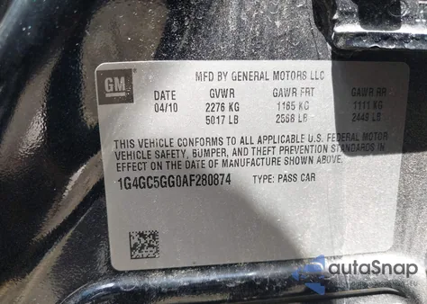 2010 Buick Lacrosse Cxl z USA, uszkodzony, nr VIN 1G4GC5GG0AF280874